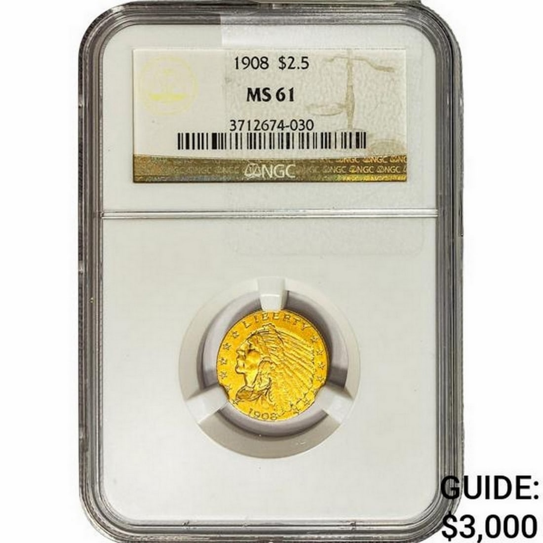 1908 $2.50 Gold Quarter Eagle NGC MS61 (1 of 2)