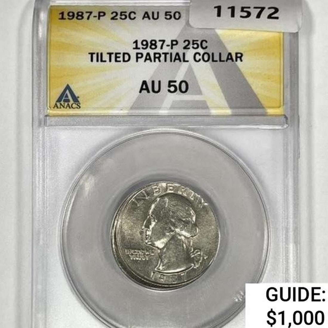 1987-P Washington Silver Quarter ANACS AU50 Partial Collar (1 of 2)