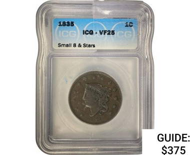 1835 Liberty Cap Cent ICG VF25: 1835 Liberty Cap Cent ICG VF25