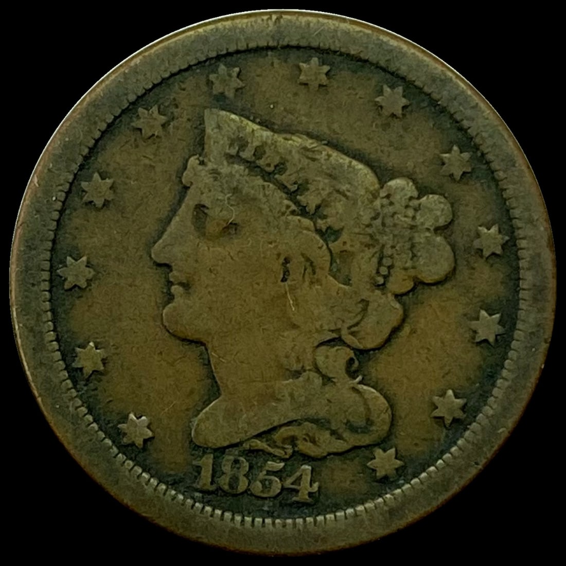 1854 Braided Hair Half Cent NICELY CIRCULATED (1 of 2)