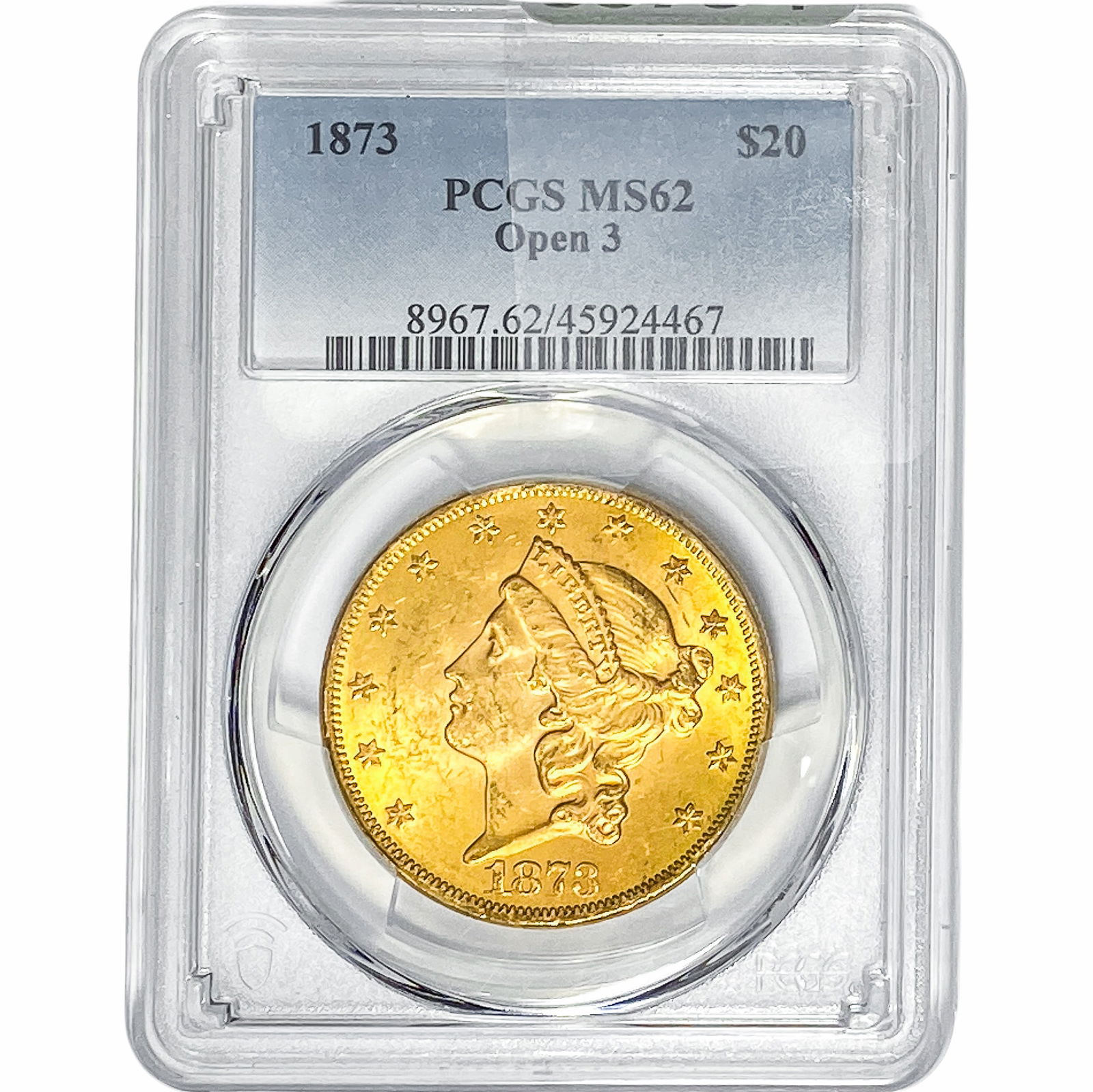 1873 $20 Gold Double Eagle PCGS MS62 Open 3 (1 of 2)