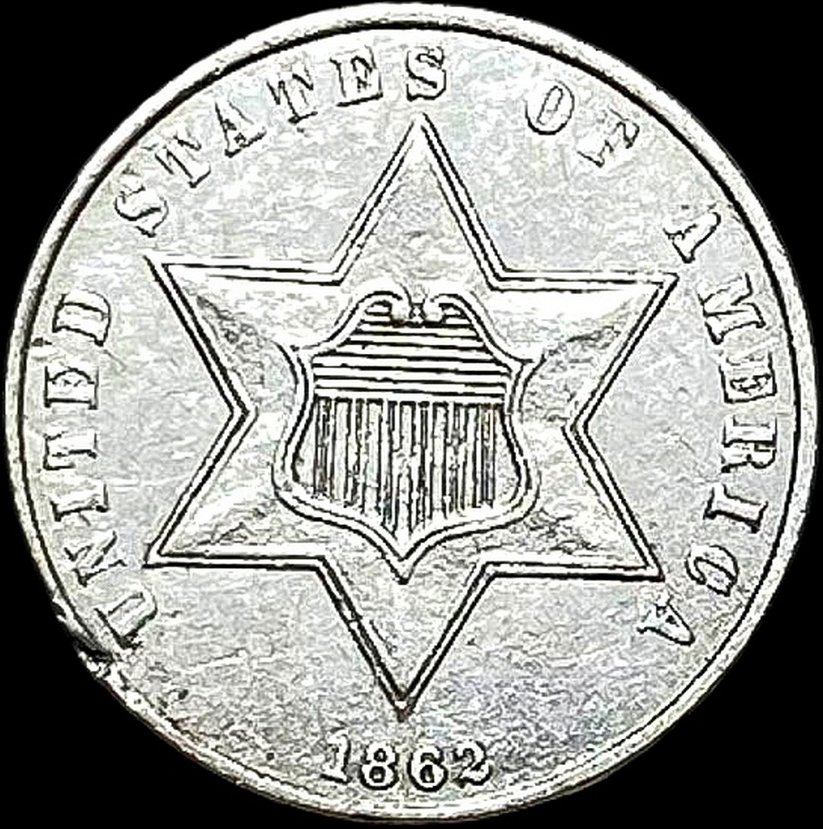 1862 Silver Three-Cent Piece CLOSELY UNCIRCULATED (1 of 2)