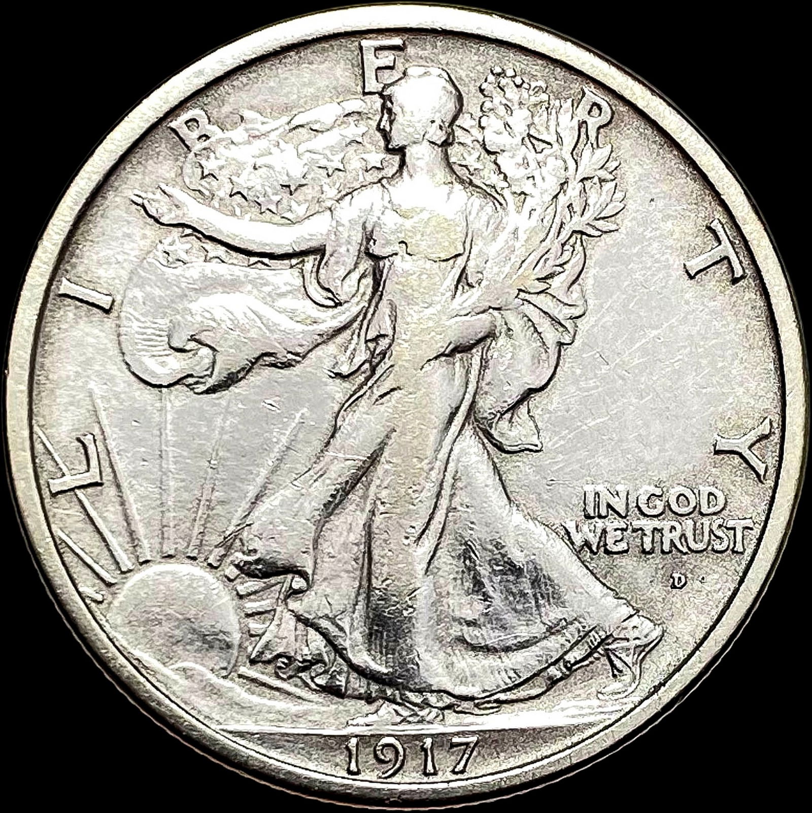 1917-D Silver Half Dollar Walking Liberty CLOSELY UNCIRCULATED (1 of 2)
