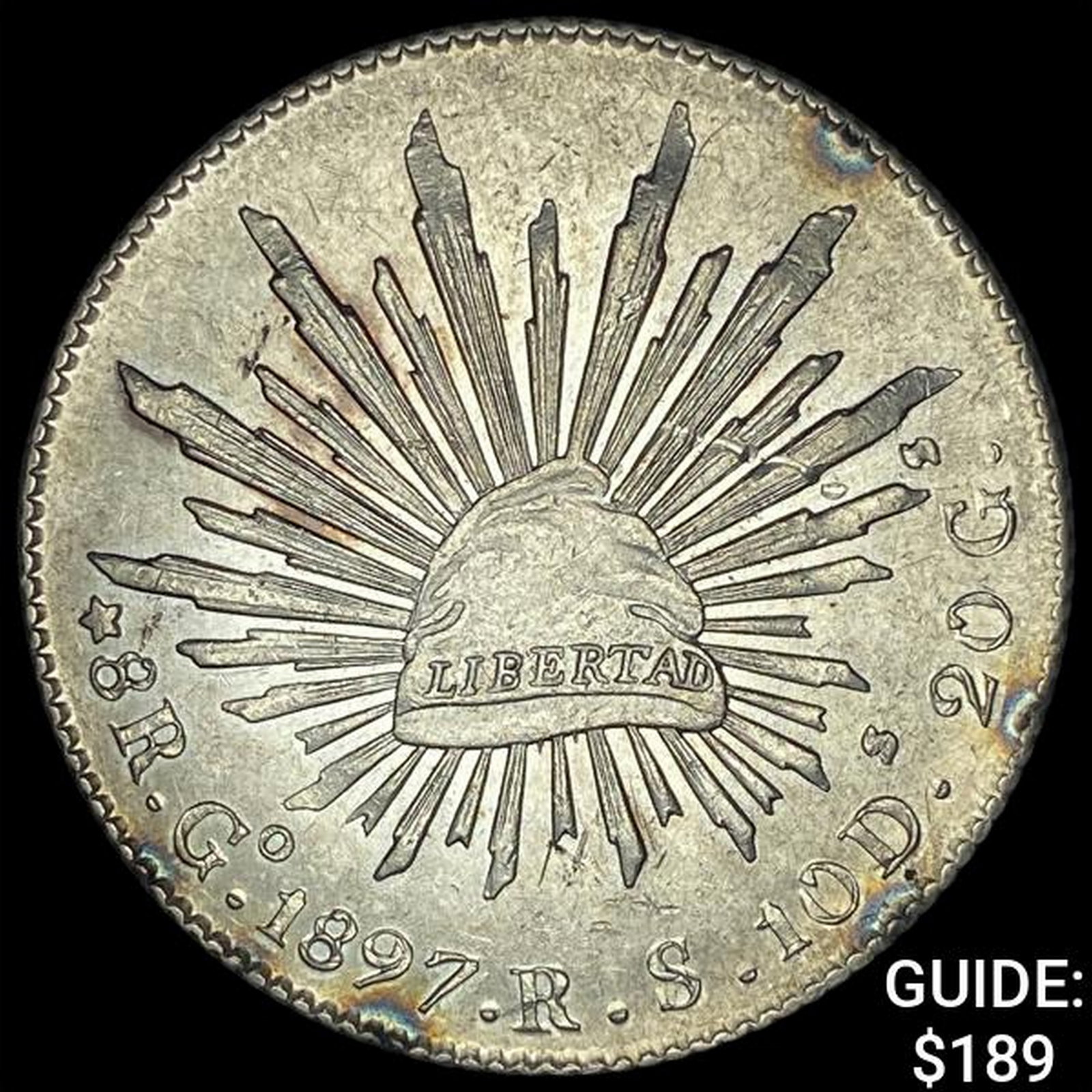 1897Go RS Mexico Silver 8 Reales Cap & Ray CHOICE AU: 1897Go RS Mexico Silver 8 Reales Cap & Ray CHOICE AU