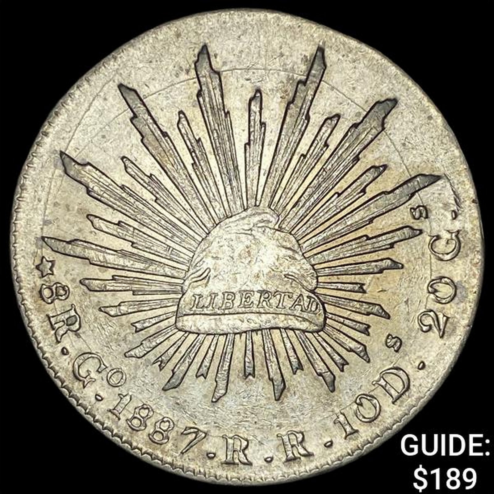 1887Go RR Mexico Silver 8 Reales Cap & Ray UNCIRCULATED: 1887Go RR Mexico Silver 8 Reales Cap & Ray UNCIRCULATED