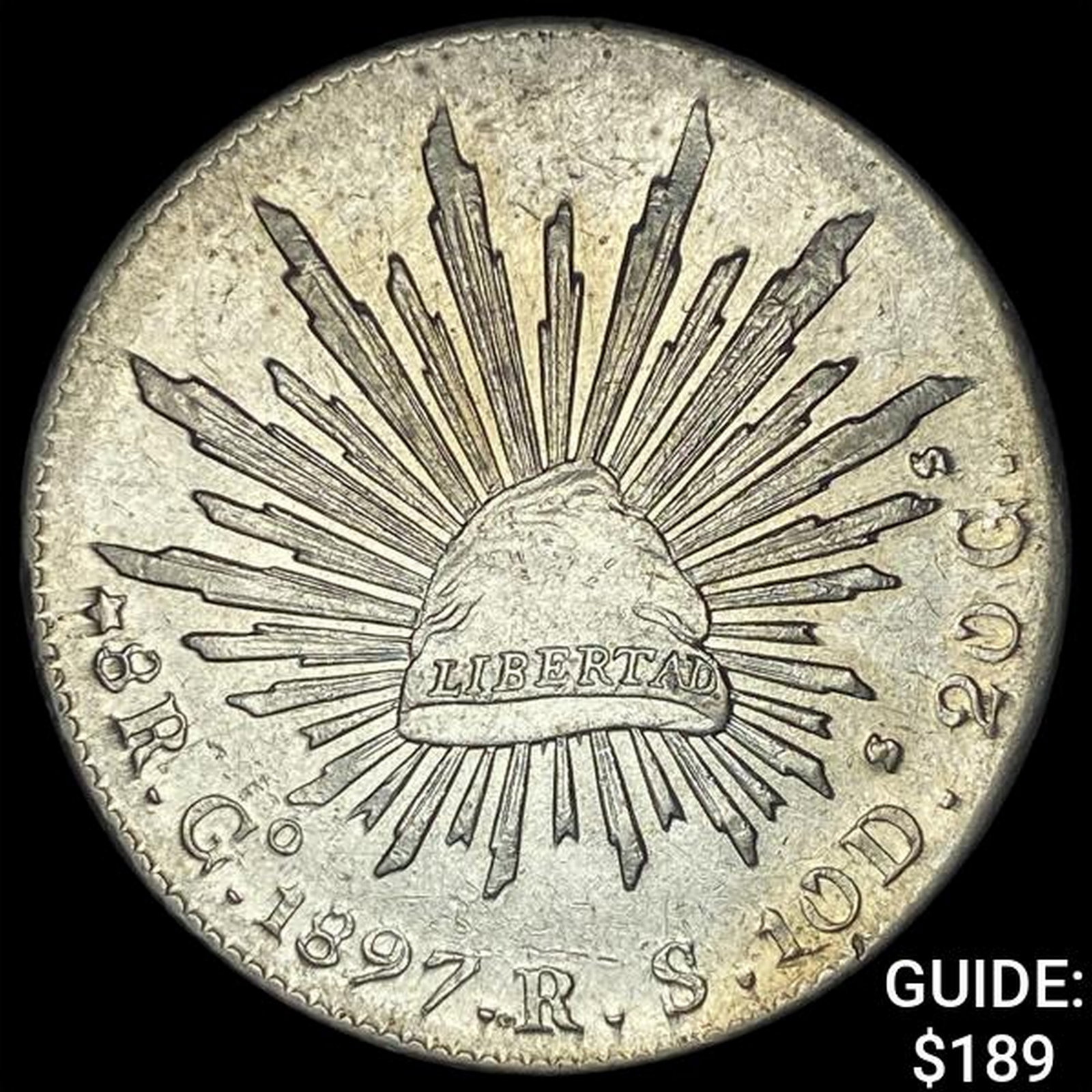 1897Go RS Mexico Silver 8 Reales Cap & Ray CLOSELY UNCIRCULATED: 1897Go RS Mexico Silver 8 Reales Cap & Ray CLOSELY UNCIRCULATED