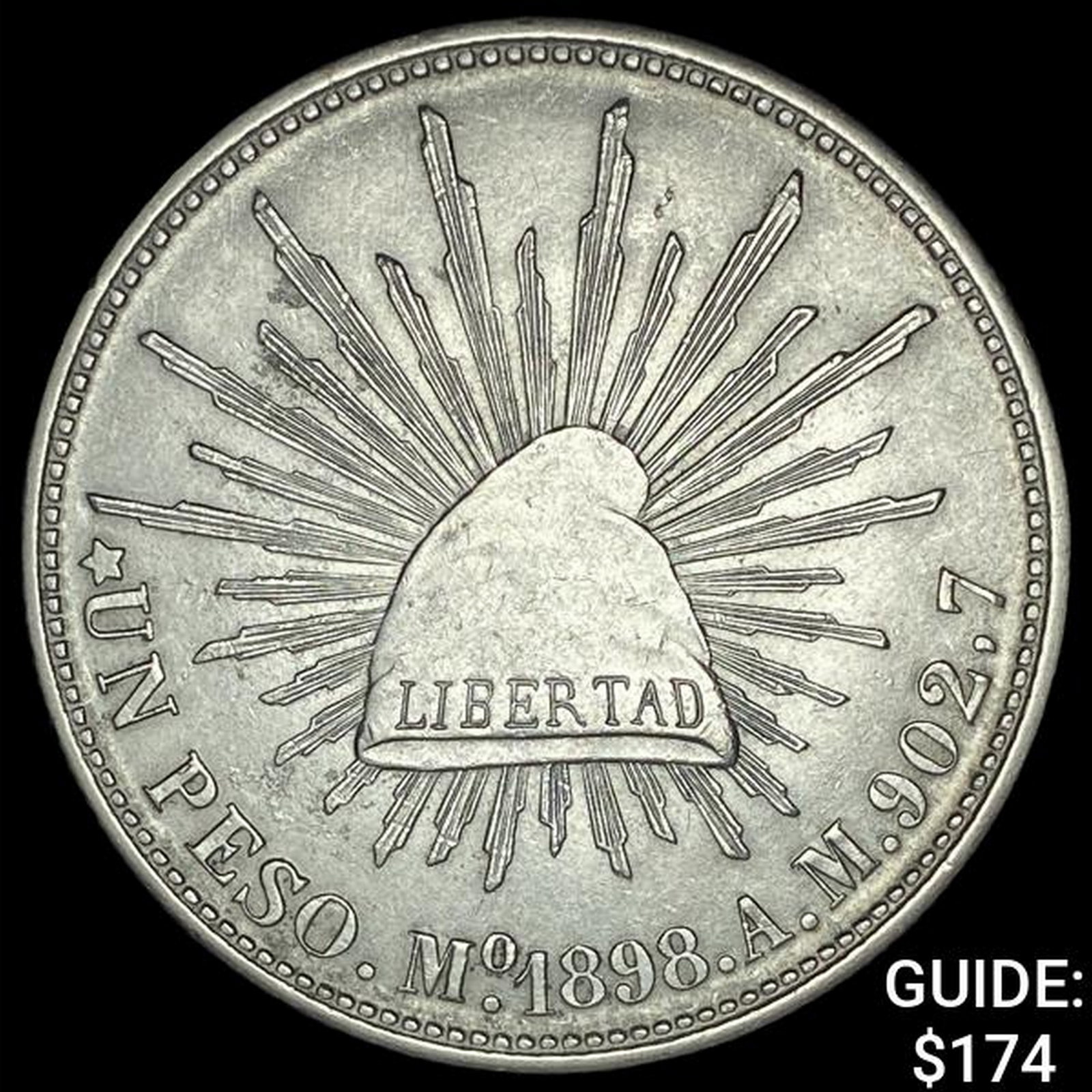 1898Mo AM Mexico Silver Peso UNCIRCULATED: 1898Mo AM Mexico Silver Peso UNCIRCULATED