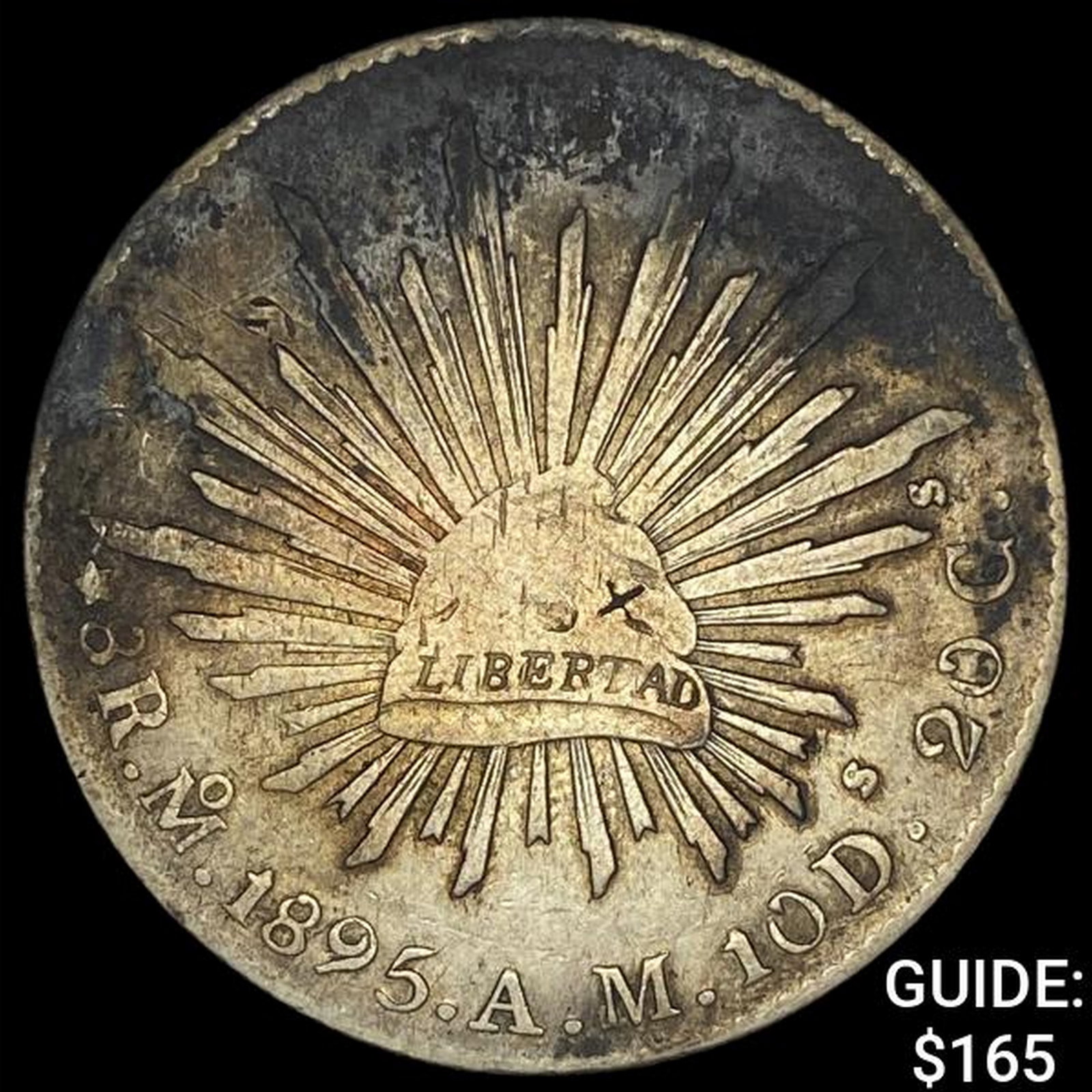 1895Mo AM Mexico Silver 8 Reales Cap & Ray NEARLY UNCIRCULATED: 1895Mo AM Mexico Silver 8 Reales Cap & Ray NEARLY UNCIRCULATED