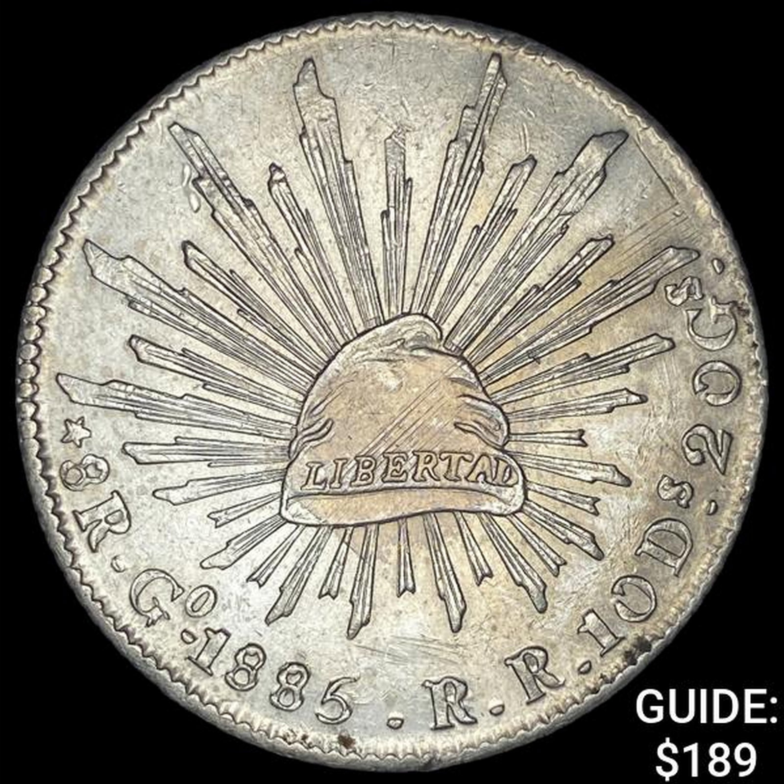 1885Go RR Mexico Silver 8 Reales Cap & Ray UNCIRCULATED: 1885Go RR Mexico Silver 8 Reales Cap & Ray UNCIRCULATED