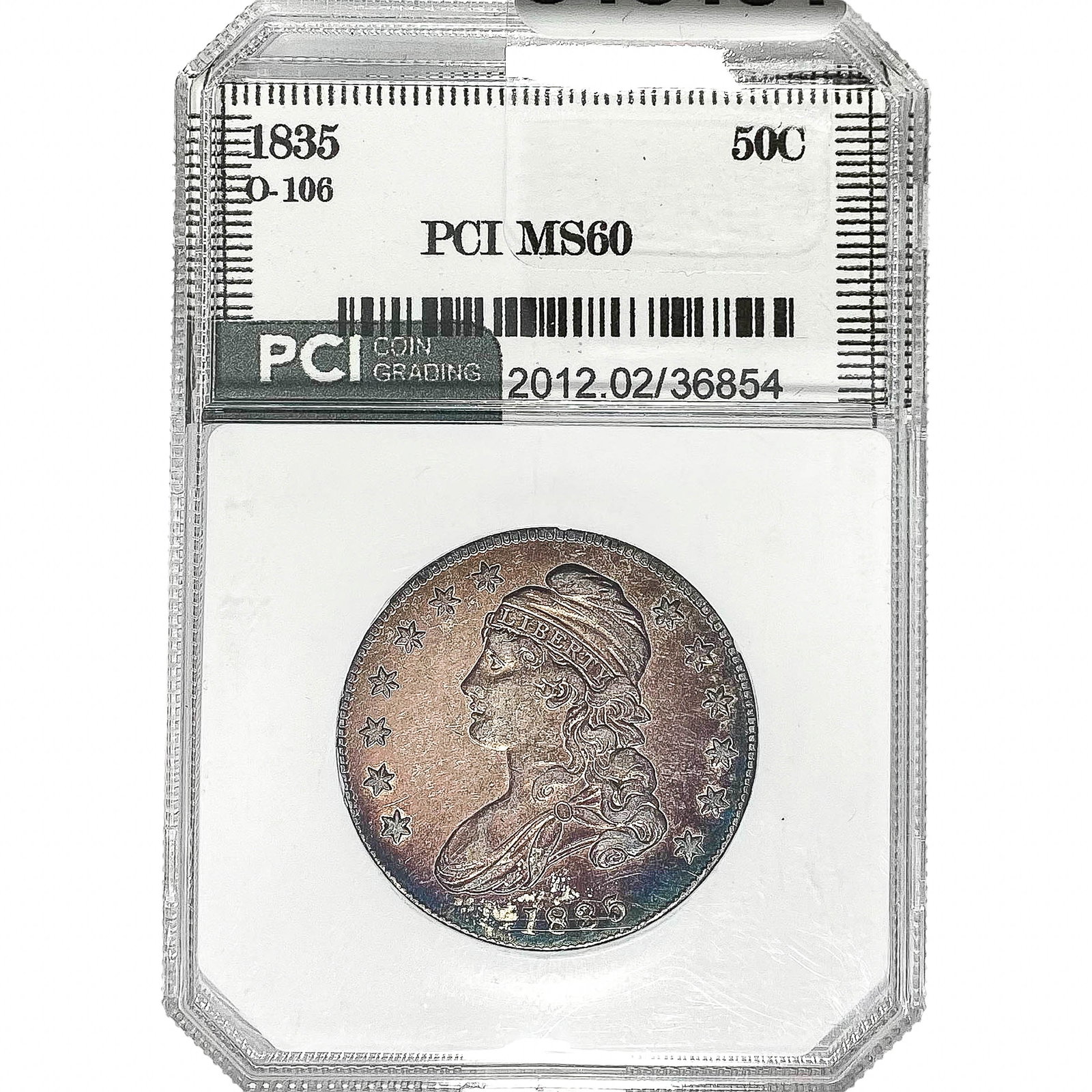1835 Capped Bust Half Dollar PCI MS60: 1835 Capped Bust Half Dollar PCI MS60