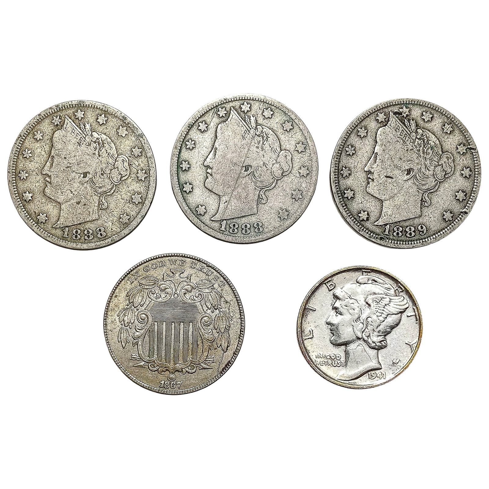1867-1941 [5] V Nickels, 5 Cent, Mercury Dime: 1867-1941 [5] V Nickels, 5 Cent, Mercury Dime