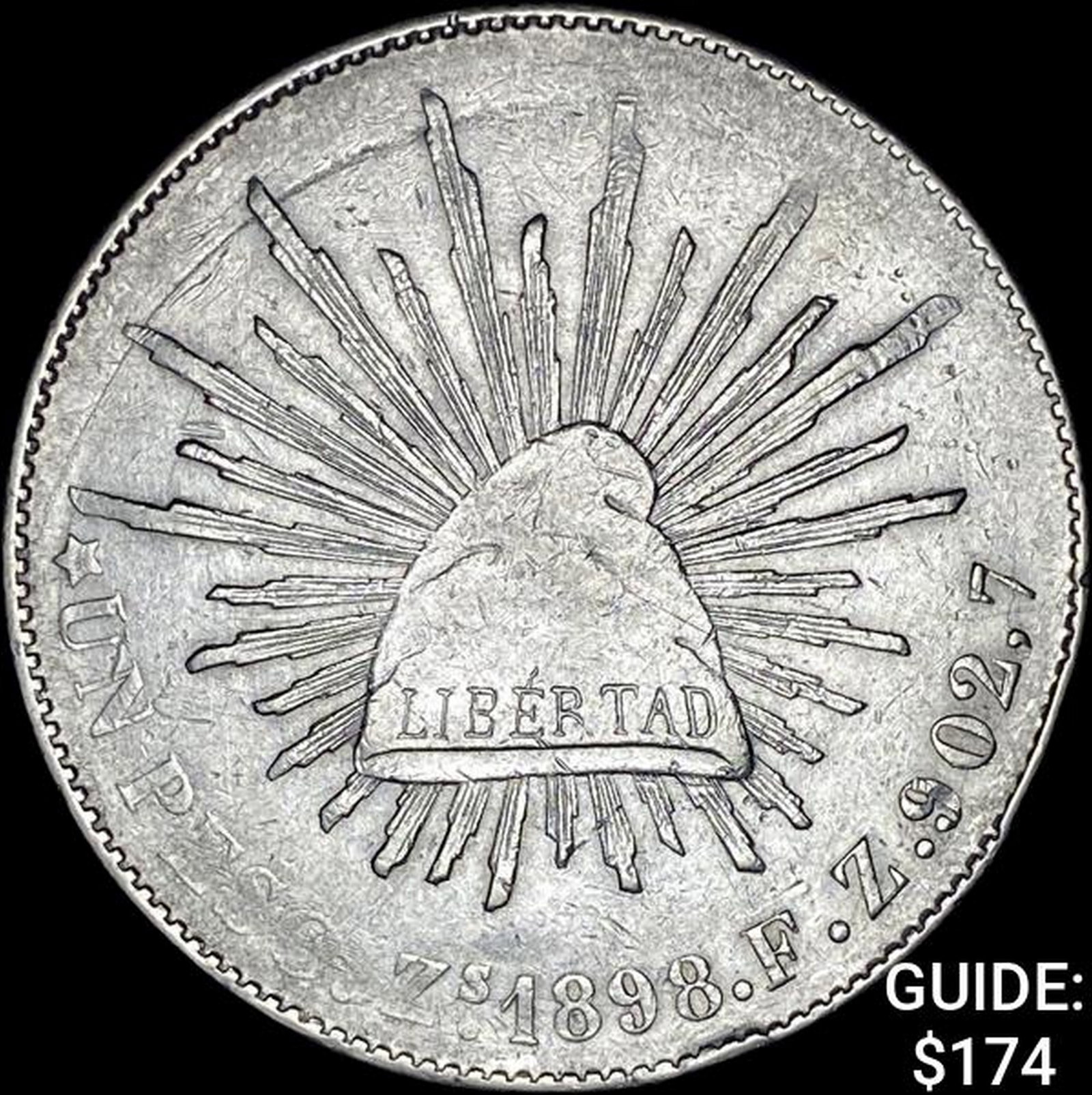1898Zs FZ Mexico Silver Peso UNCIRCULATED: 1898Zs FZ Mexico Silver Peso UNCIRCULATED