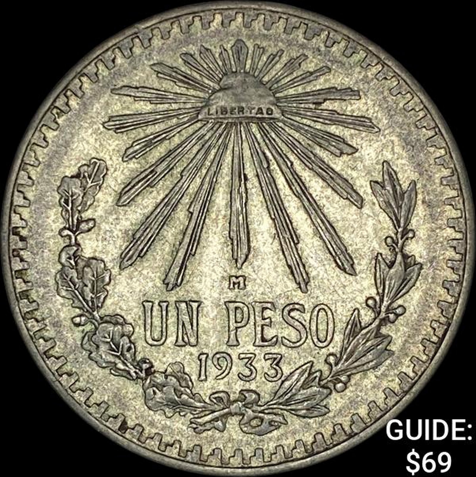 1938-M Mexico Silver Peso Cap & Ray NEARLY UNCIRCULATED: 1938-M Mexico Silver Peso Cap & Ray NEARLY UNCIRCULATED