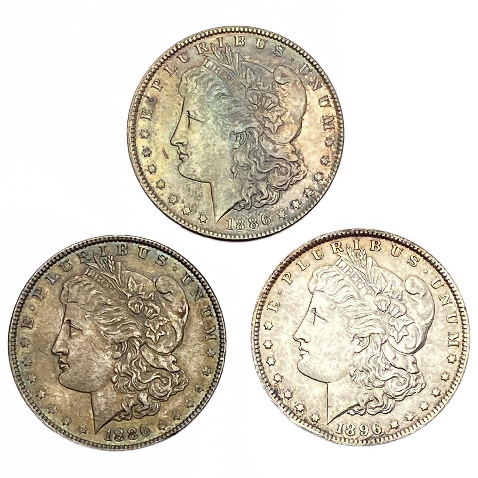 1886-1896 Choice BU Morgan Silver Dollar Lot [3 Coins]: 1886-1896 Choice BU Morgan Silver Dollar Lot [3 Coins]