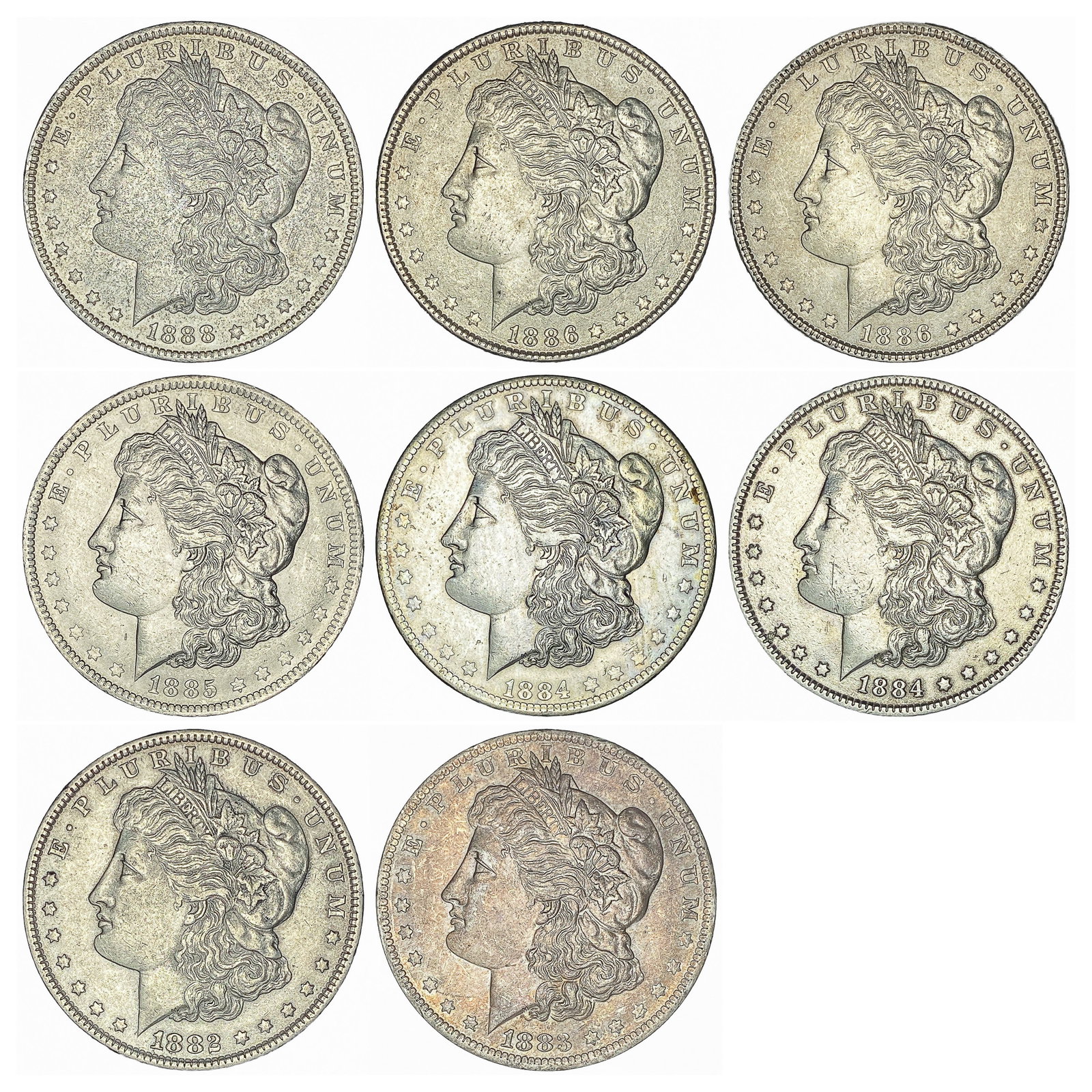 1882-1888 Varied Date Morgan Sil Dollar Lot [8 Coins] HIGH GRADE: 1882-1888 Varied Date Morgan Sil Dollar Lot [8 Coins] HIGH GRADE