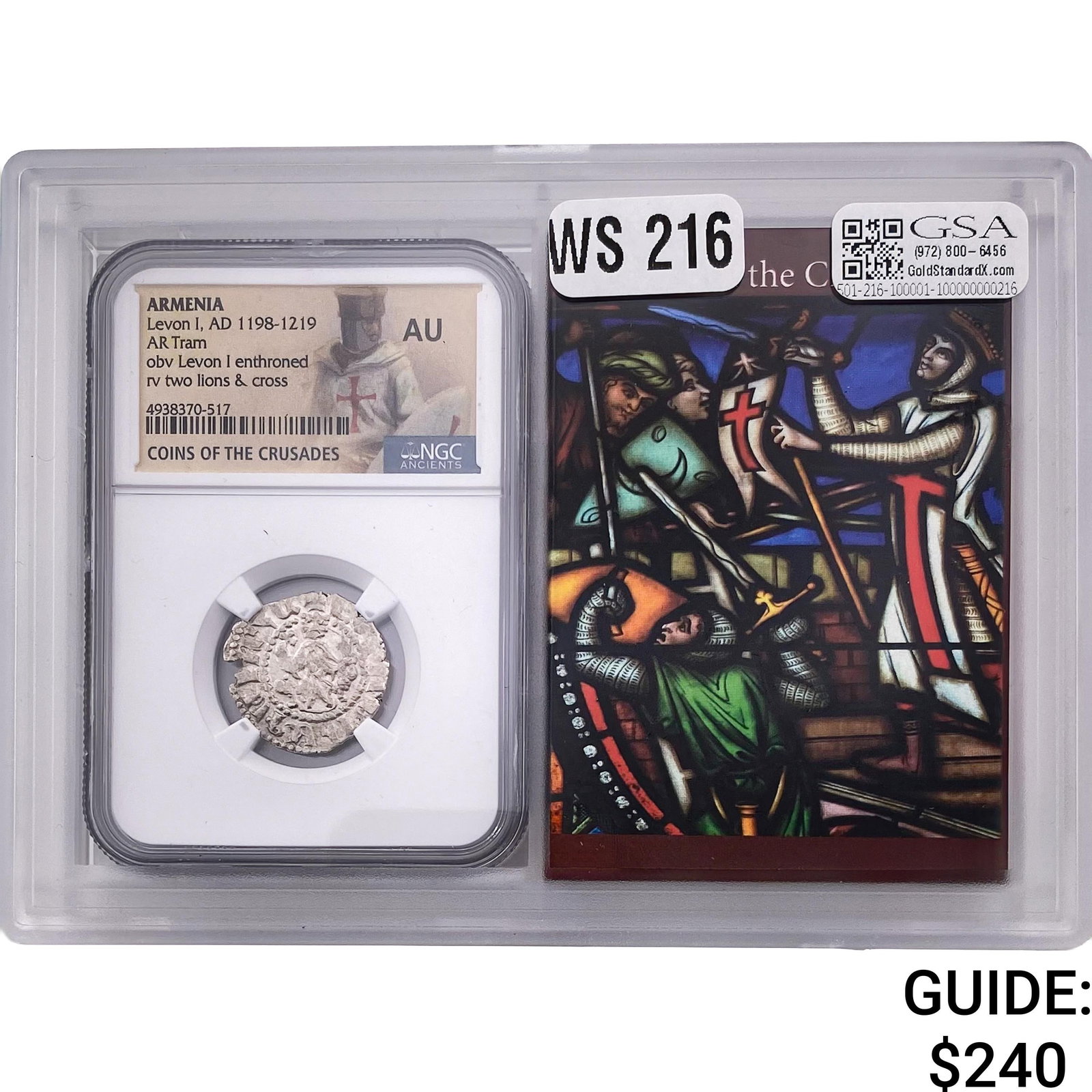 Armenia Levon I, AD 1198-1219 Silver Tram NGC AU: Armenia Levon I, AD 1198-1219 Silver Tram NGC AU