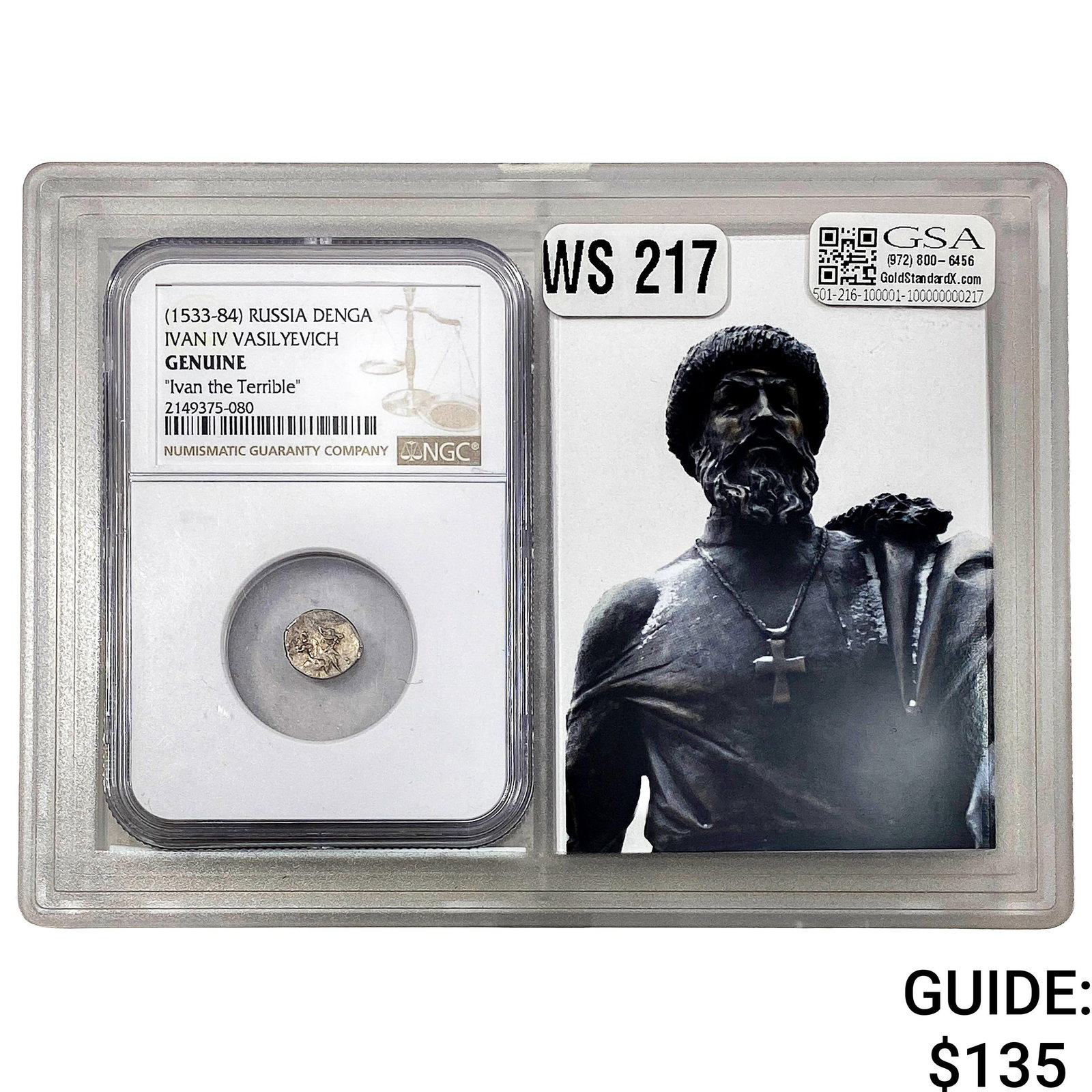 (1533-84) Russia Denga Ivan IV Vasilyevich NGC GENUINE: (1533-84) Russia Denga Ivan IV Vasilyevich NGC GENUINE