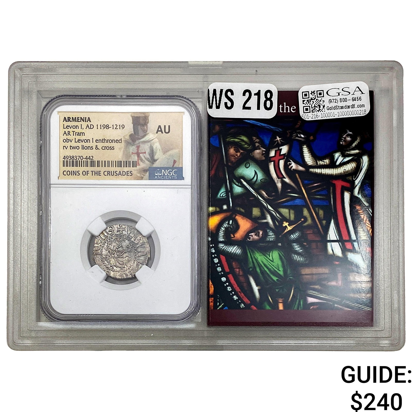 Armenia Levon I, AD 1198-1219 Silver Tram NGC AU: Armenia Levon I, AD 1198-1219 Silver Tram NGC AU