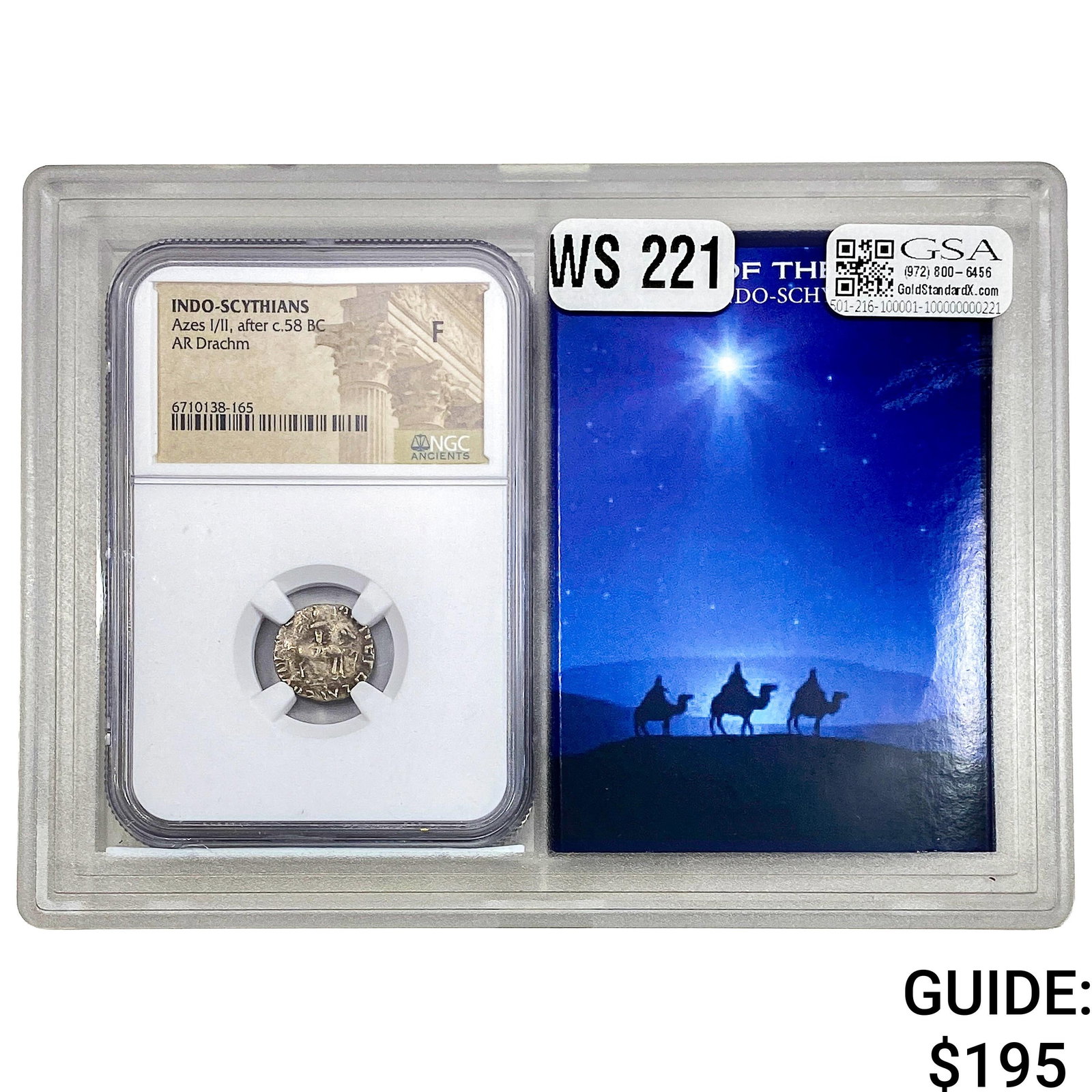 Indo Azes I/II, after c.58 BC Silver Drachm NGC F: Indo Azes I/II, after c.58 BC Silver Drachm NGC F