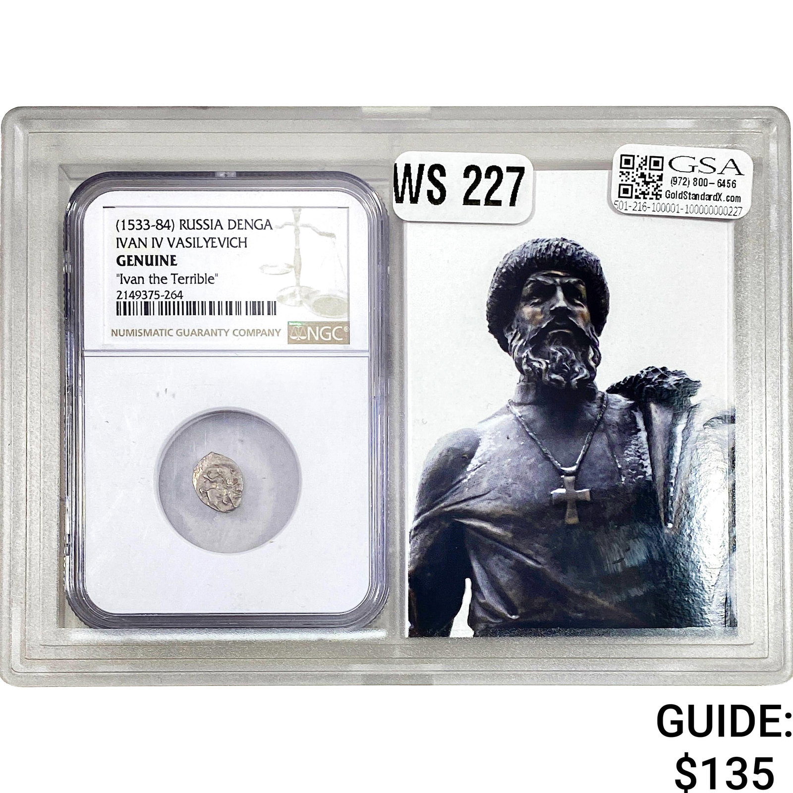 (1533-84) Russia Denga Ivan IV Vasilyevich NGC GENUINE: (1533-84) Russia Denga Ivan IV Vasilyevich NGC GENUINE