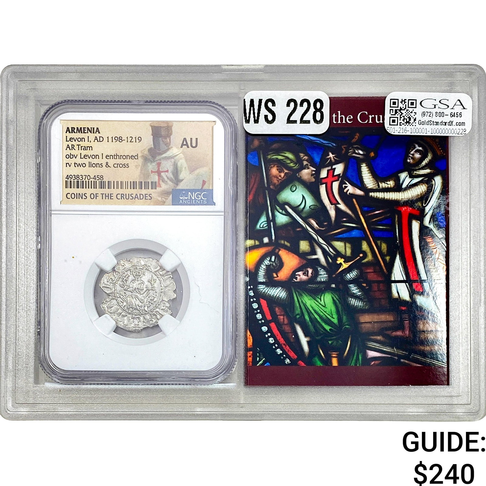 Armenia Levon I, AD 1198-1219 Silver Tram NGC AU: Armenia Levon I, AD 1198-1219 Silver Tram NGC AU