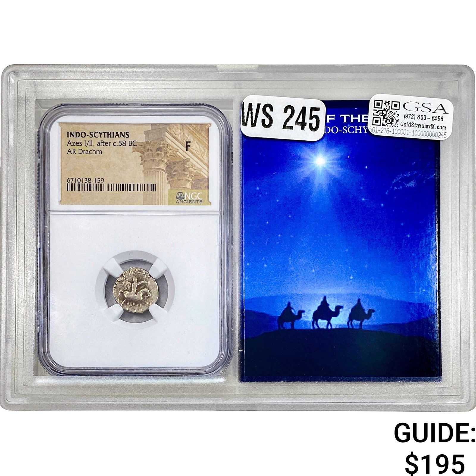 Indo Azes I/II, after c.58 BC Silver Drachm NGC F: Indo Azes I/II, after c.58 BC Silver Drachm NGC F