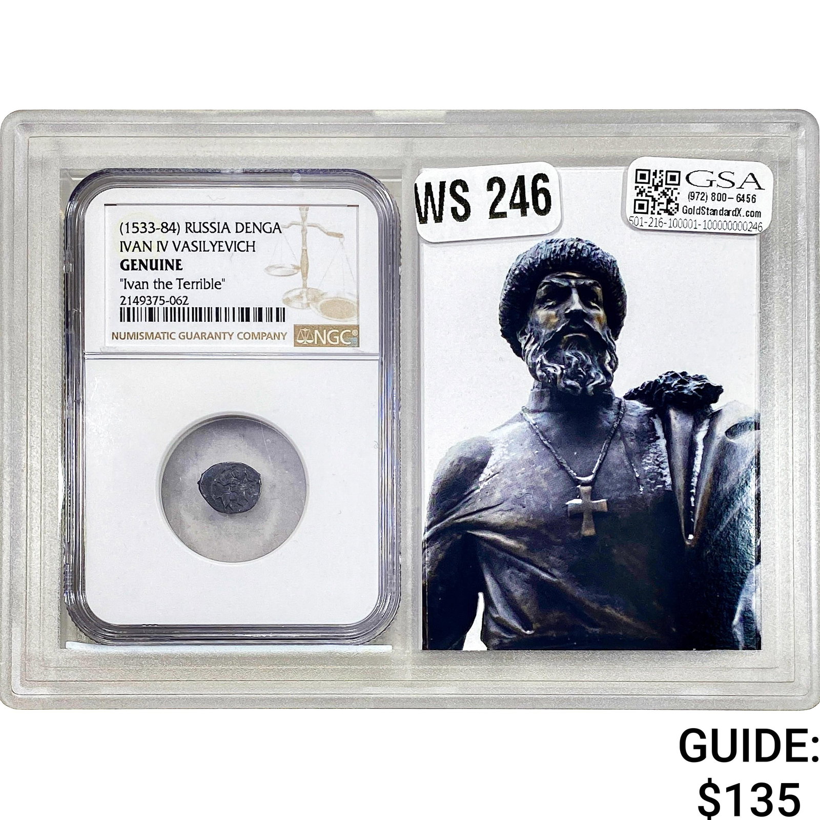 (1533-84) Russia Denga Ivan IV Vasilyevich NGC GENUINE: (1533-84) Russia Denga Ivan IV Vasilyevich NGC GENUINE