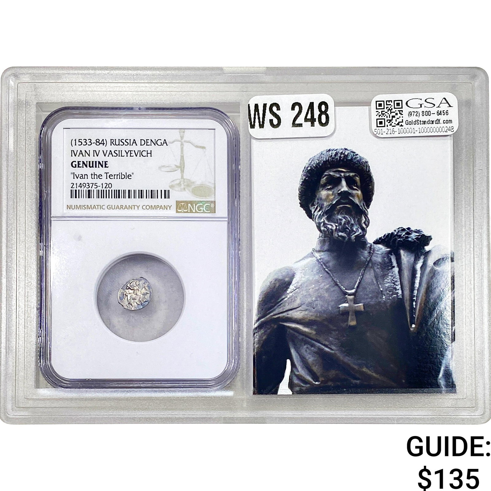 (1533-84) Russia Denga Ivan IV Vasilyevich NGC GENUINE: (1533-84) Russia Denga Ivan IV Vasilyevich NGC GENUINE