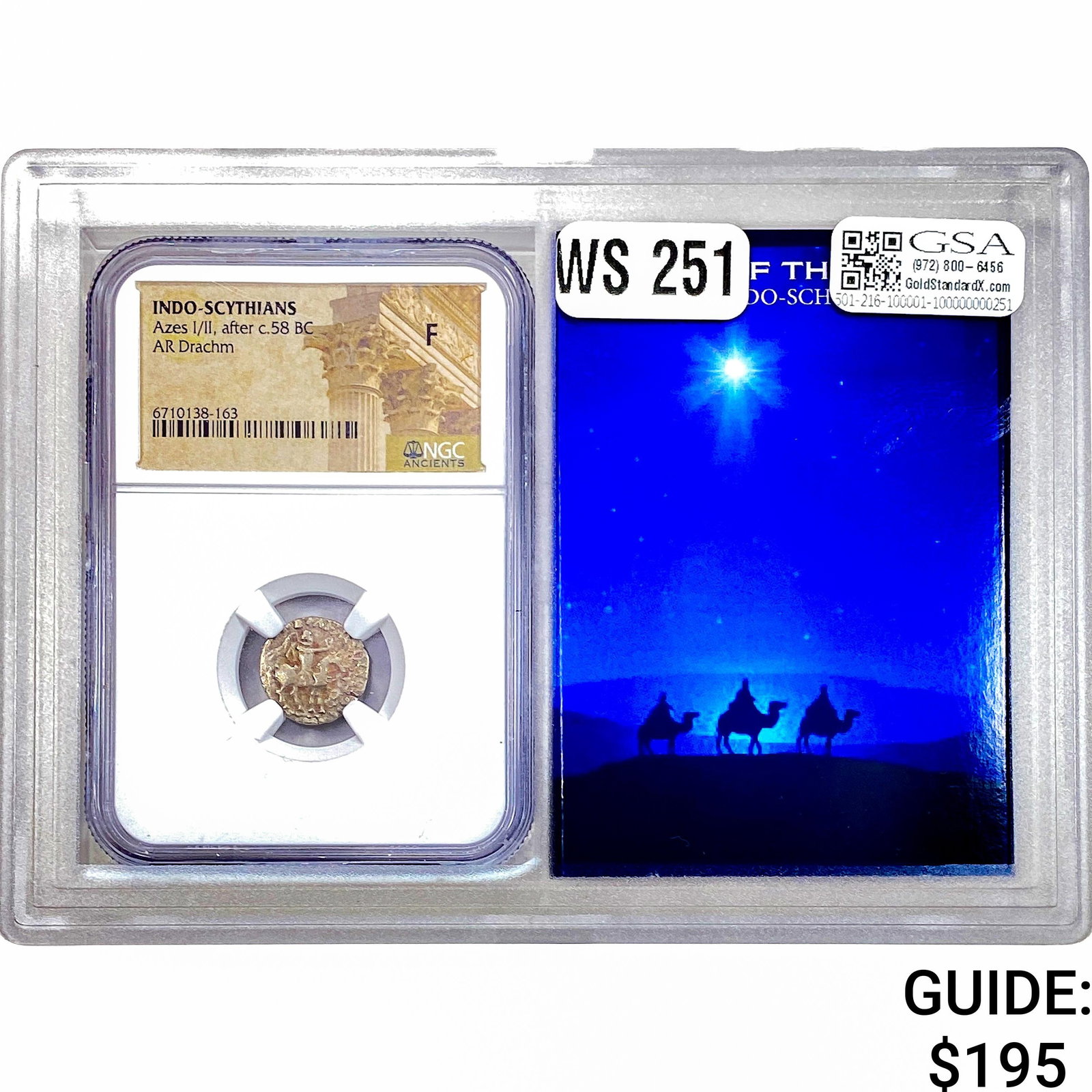 Indo Azes I/II, after c.58 BC Silver Drachm NGC F: Indo Azes I/II, after c.58 BC Silver Drachm NGC F