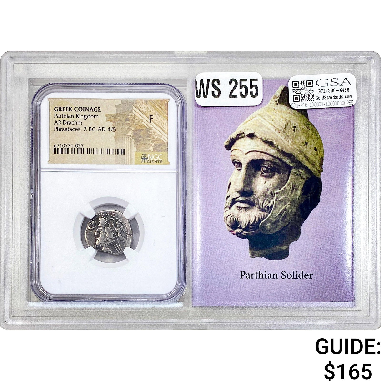 Greek Phrataces, 2 BC- AD 4/5 Silver Drachm NGC F: Greek Phrataces, 2 BC- AD 4/5 Silver Drachm NGC F