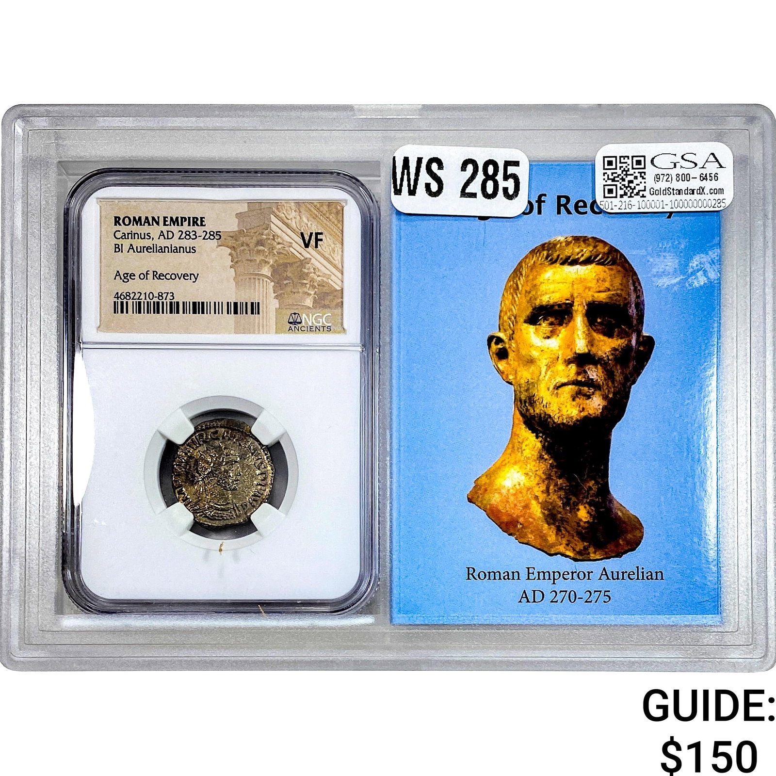 Roman Carinus, AD 283-285 BI Aurelianianus NGC VF: Roman Carinus, AD 283-285 BI Aurelianianus NGC VF
