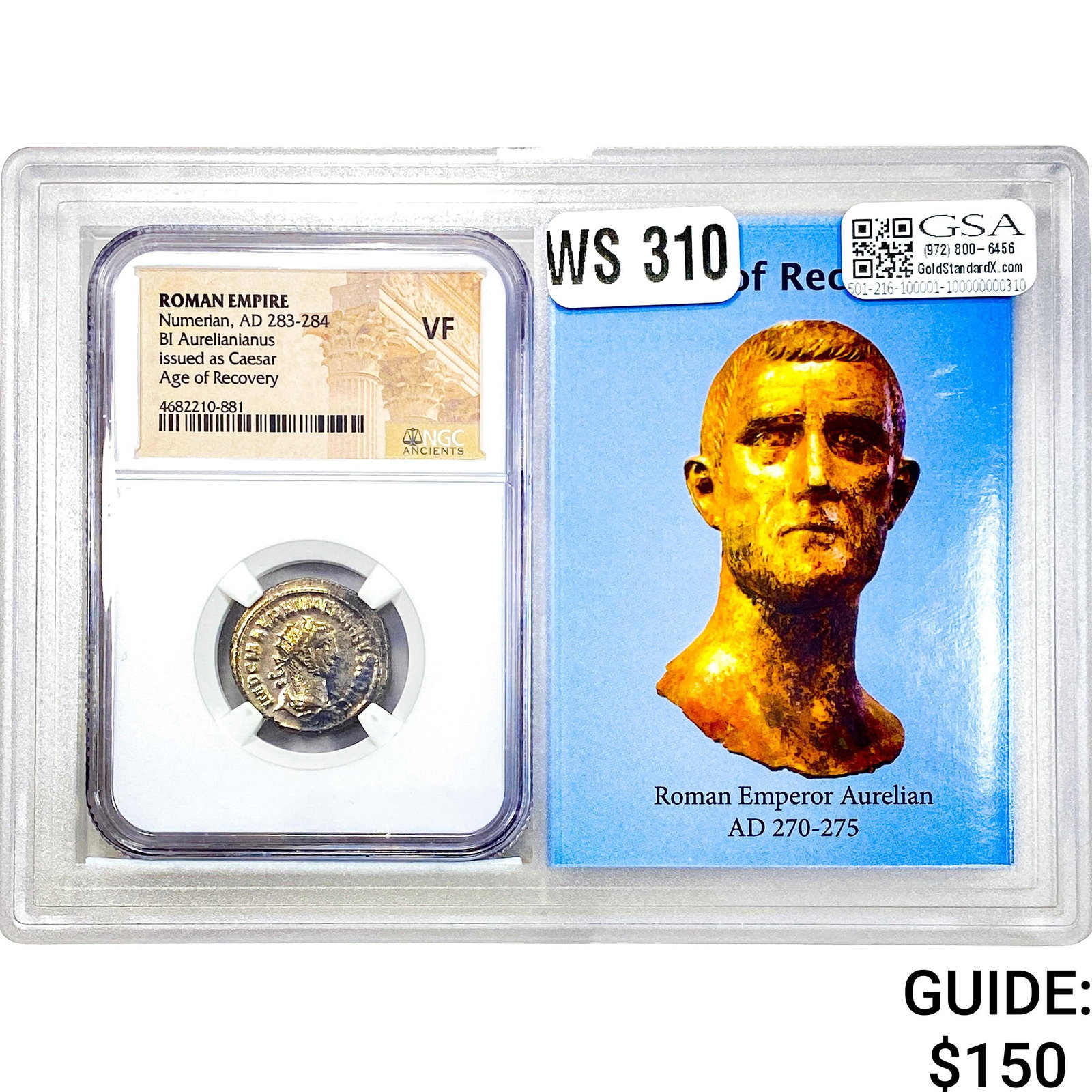 Roman Numerian, AD 283-284 BI Aurelianianus NGC VF: Roman Numerian, AD 283-284 BI Aurelianianus NGC VF