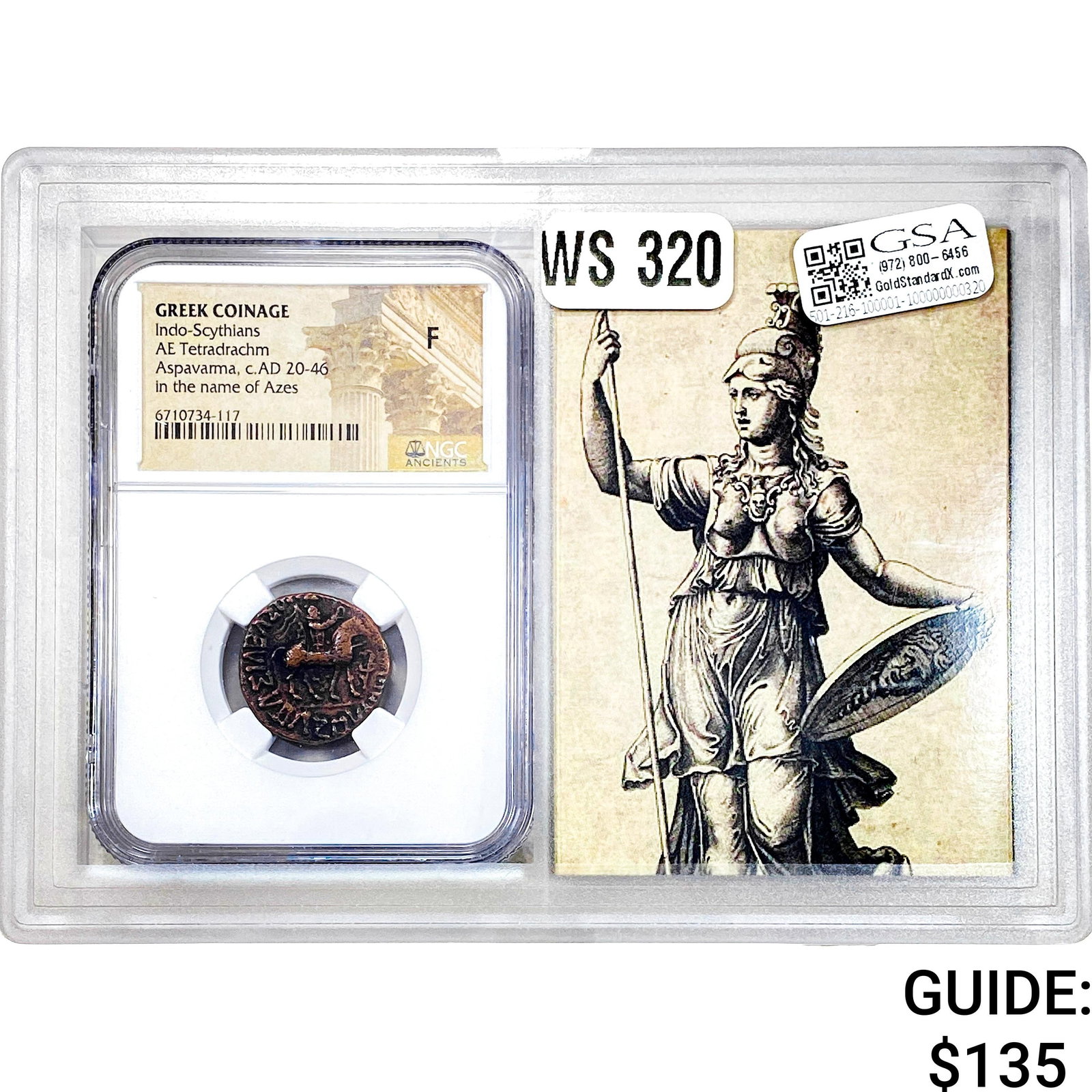 Greek Aspavarma, c.AD 20-46 AE Tetradrachm NGC F: Greek Aspavarma, c.AD 20-46 AE Tetradrachm NGC F