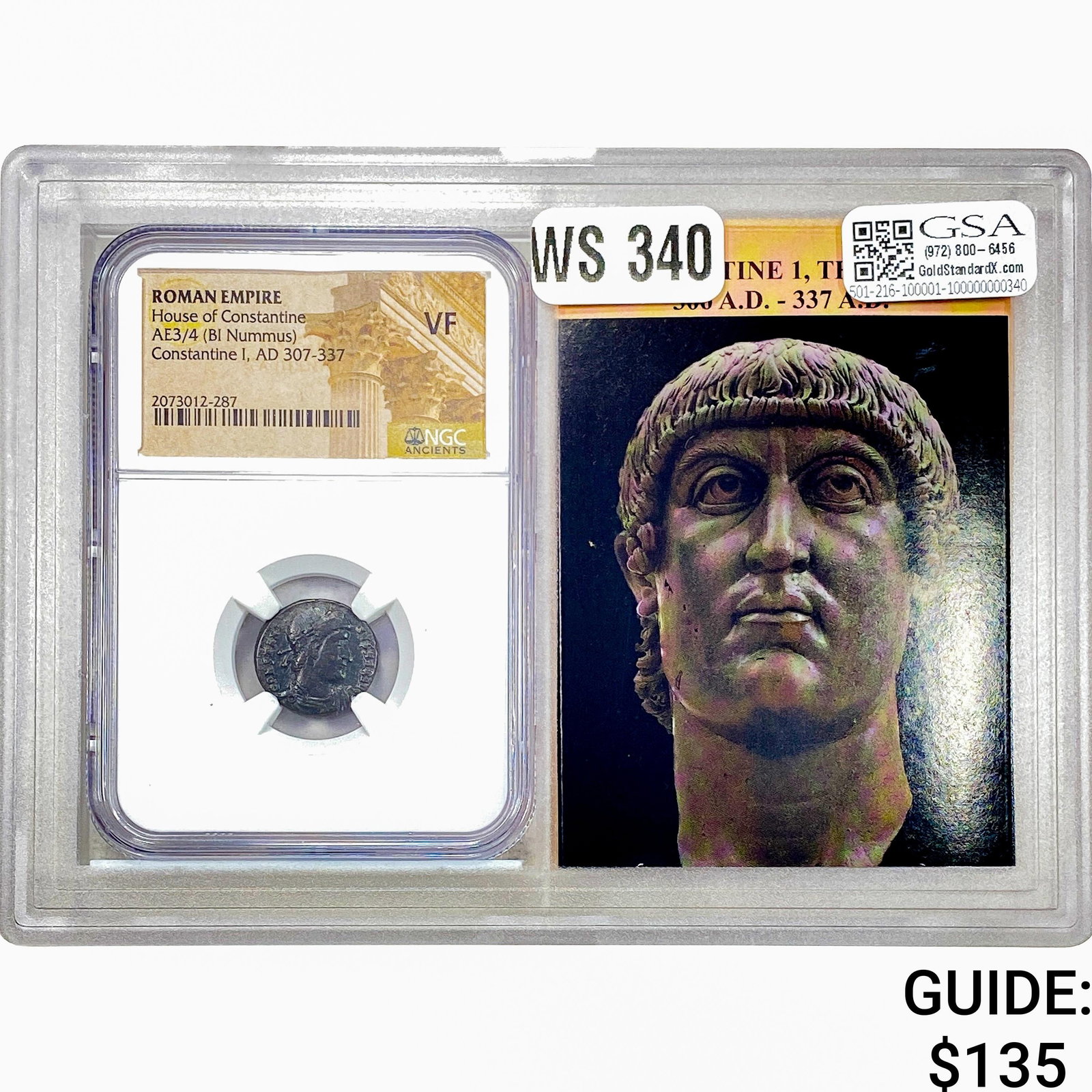 Roman Constantine I, AD 207-337 AE3/4 BI Nummus NGC VF: Roman Constantine I, AD 207-337 AE3/4 BI Nummus NGC VF