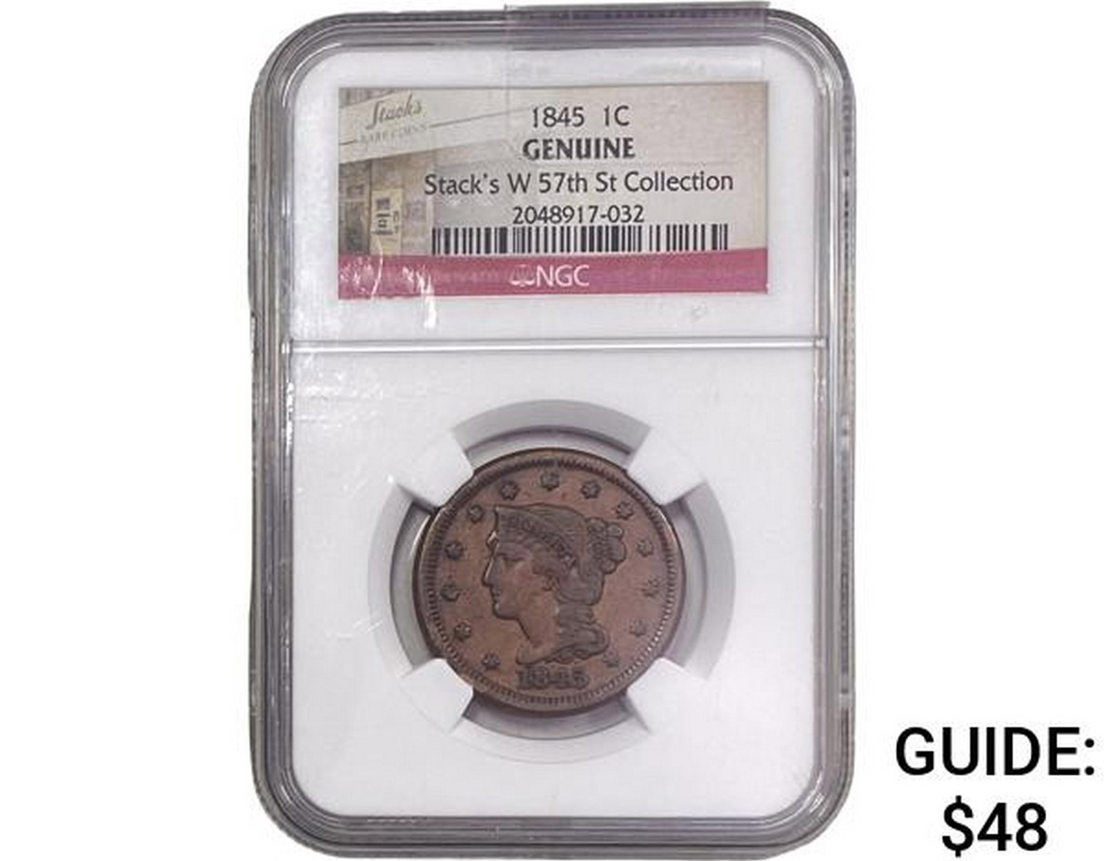 1845 Braided Hair Large Cent NGC GENUINE Stack's: 1845 Braided Hair Large Cent NGC GENUINE Stack's