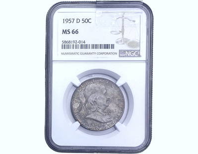 1957-D Franklin Half Dollar NGC MS66: 1957-D Franklin Half Dollar NGC MS66