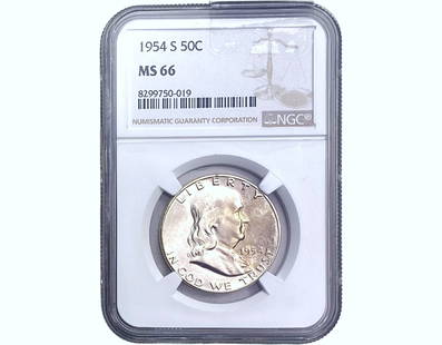 1954-S Franklin Half Dollar NGC MS66: 1954-S Franklin Half Dollar NGC MS66