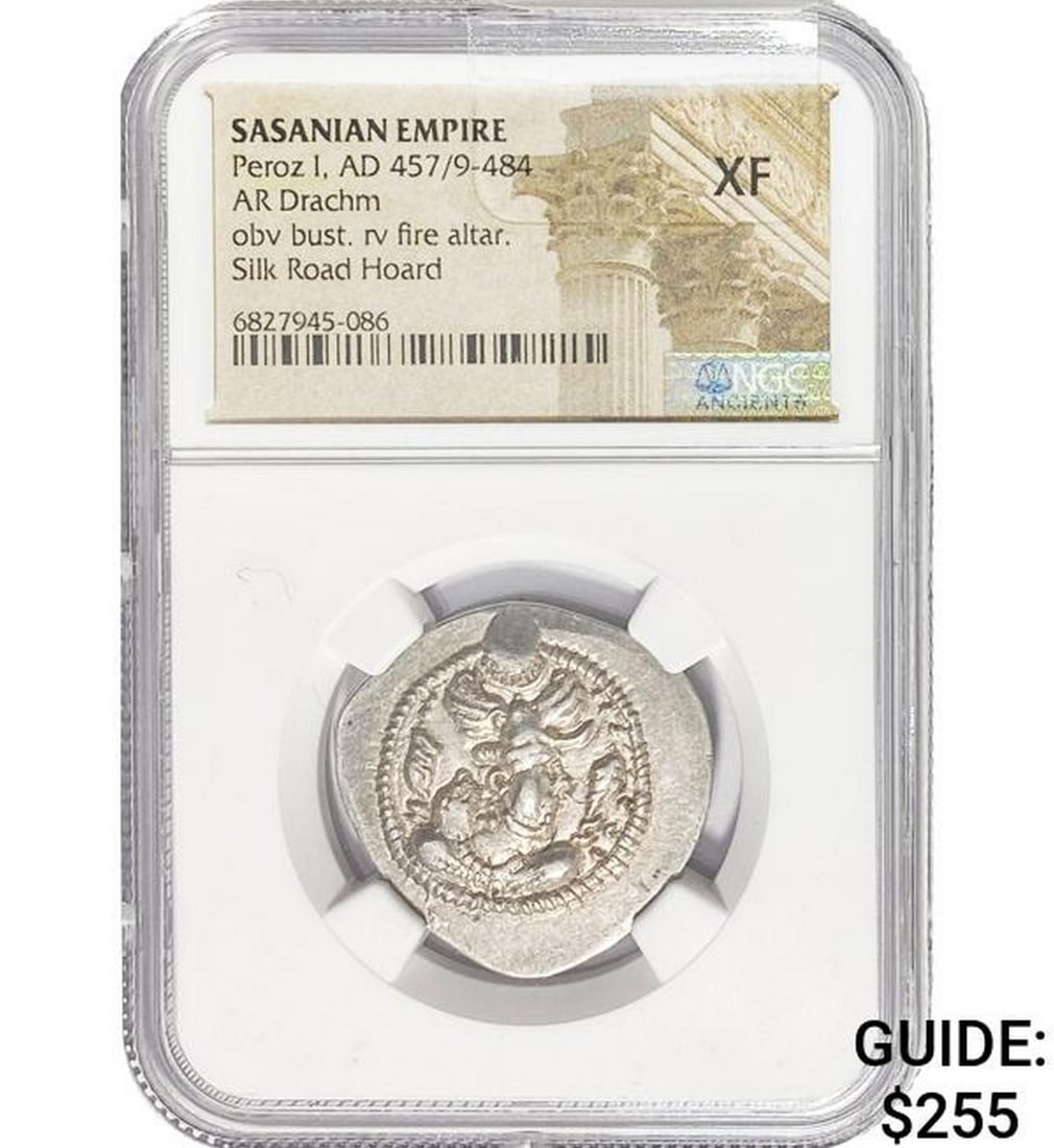 Sasanian Peroz I, AD 457/9-484 Silver Drachm NGC: Sasanian Peroz I, AD 457/9-484 Silver Drachm NGC