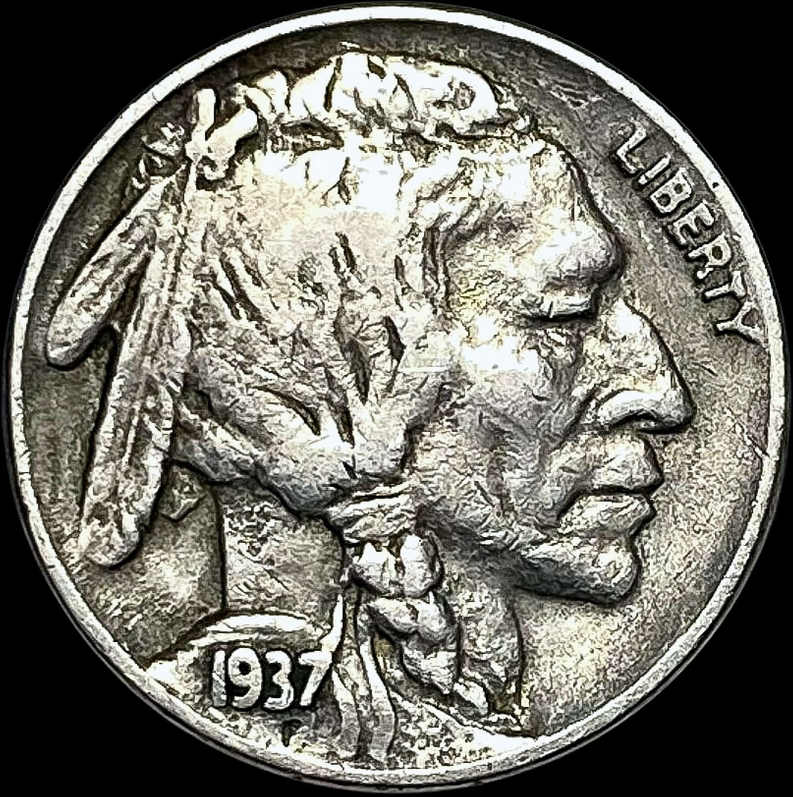 1937-D 3 Leg Nickel Five Cents Buffalo ABOUT UNCIRCULATE (1 of 2)