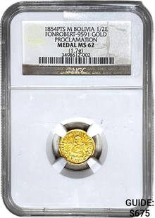1854PTS M Bolvia 1/2E Fonrobert Gold Proclamation NGC MS62: 1854PTS M Bolvia 1/2E Fonrobert Gold Proclamation NGC MS62
