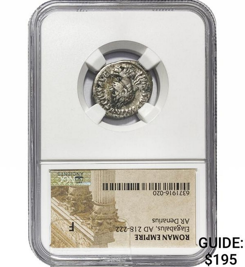 Roman Elagabalus, AD 218-22 Silver Denarius NGC F (1 of 2)