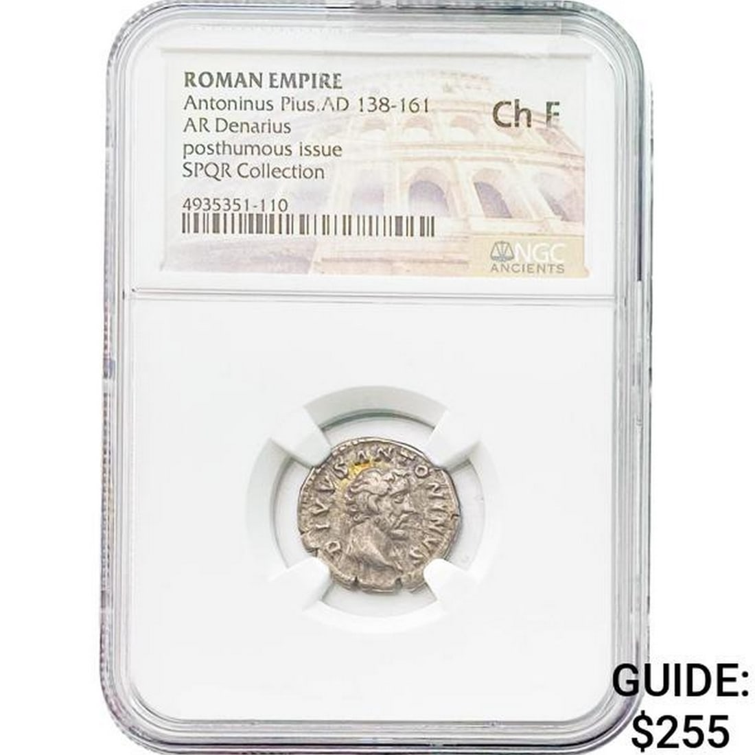 Roman Antoninus Pius, AD 138-161 Silver Denarius NGC Ch F (1 of 2)