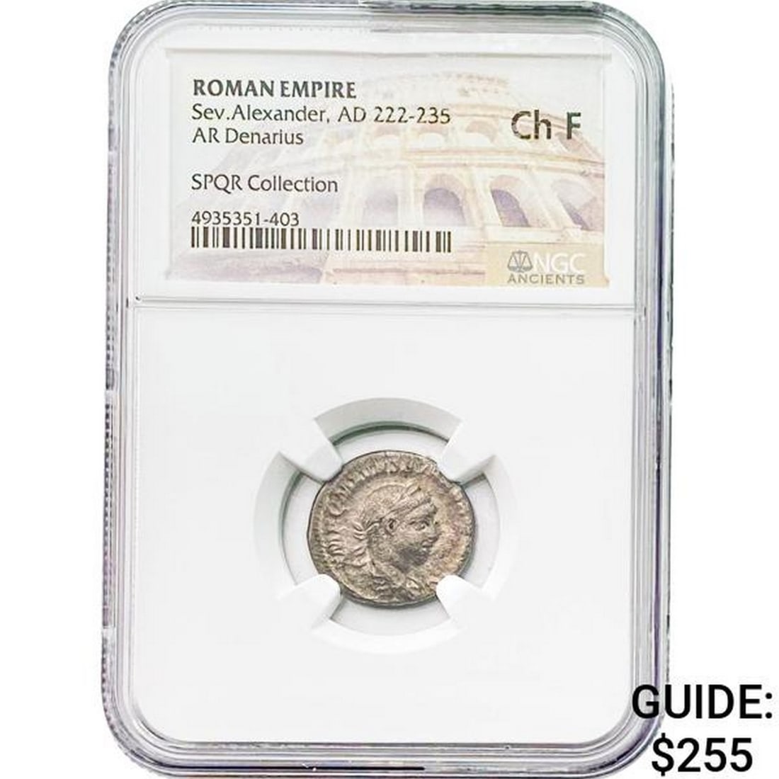 Roman Sev. Alexander, AD 222-235 Silver Denarius NGC Ch F: Roman Sev. Alexander, AD 222-235 Silver Denarius NGC Ch F