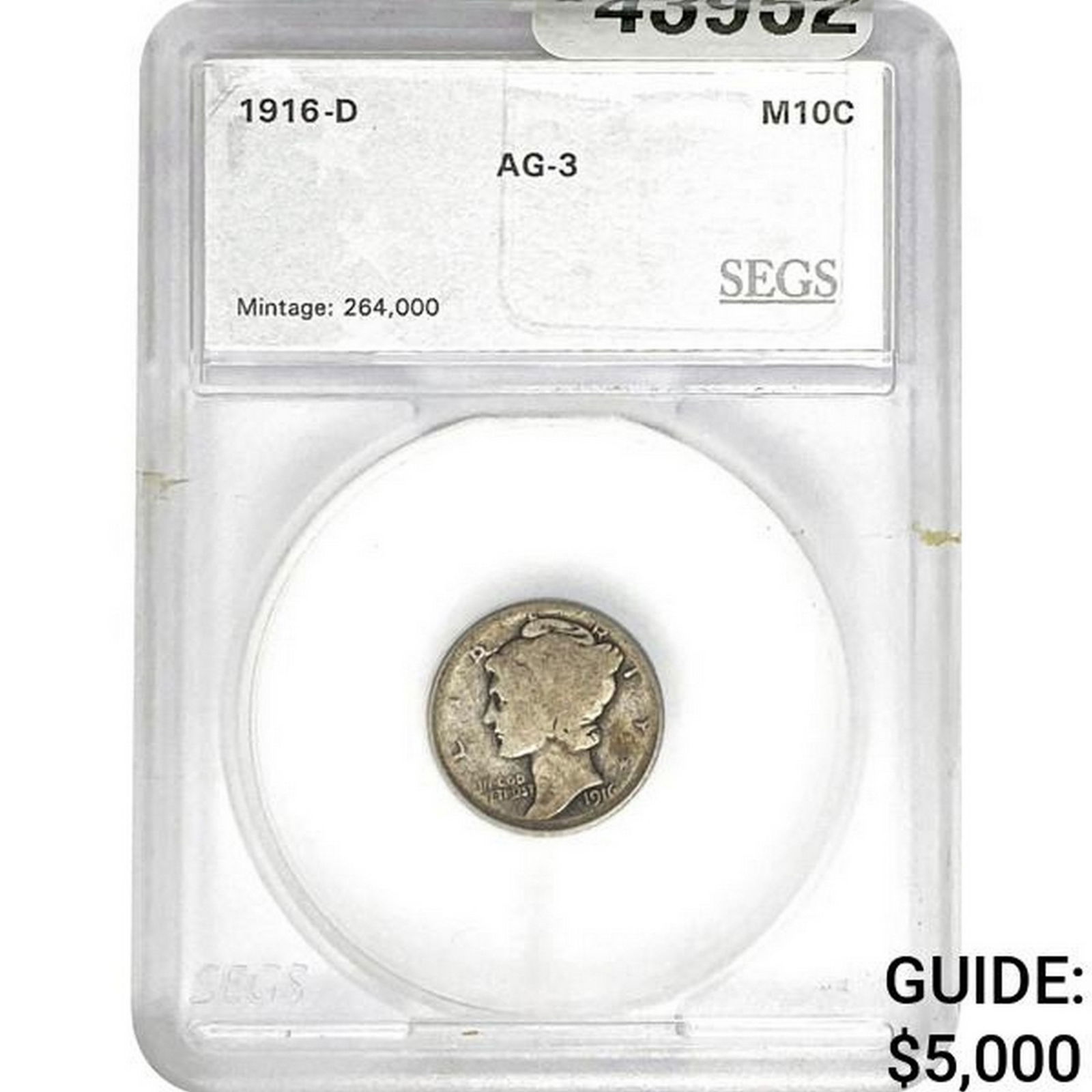 1916-D Mercury Silver Dime SEGS AG3 (1 of 2)