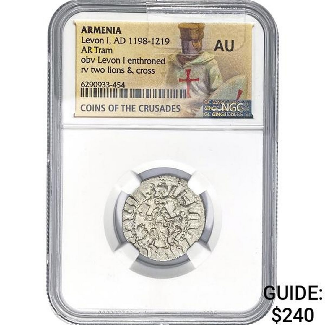 Armenia Levon I, AD 1198-1219 Silver Tram NGC AU: Armenia Levon I, AD 1198-1219 Silver Tram NGC AU