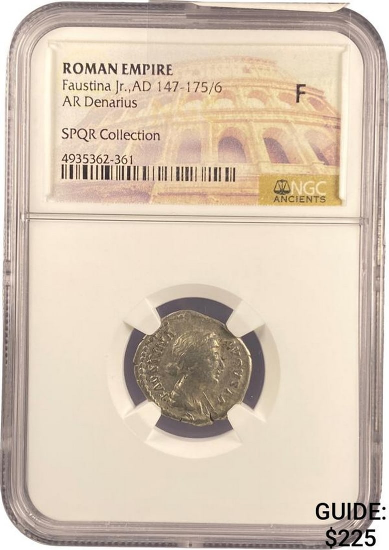 Roman Faustina Jr., AD 147-175/6 Silver Denarius NGC F: Roman Faustina Jr., AD 147-175/6 Silver Denarius NGC F