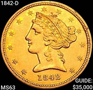 1842-D $5 Gold Half Eagle CHOICE BU: 1842-D $5 Gold Half Eagle CHOICE BU