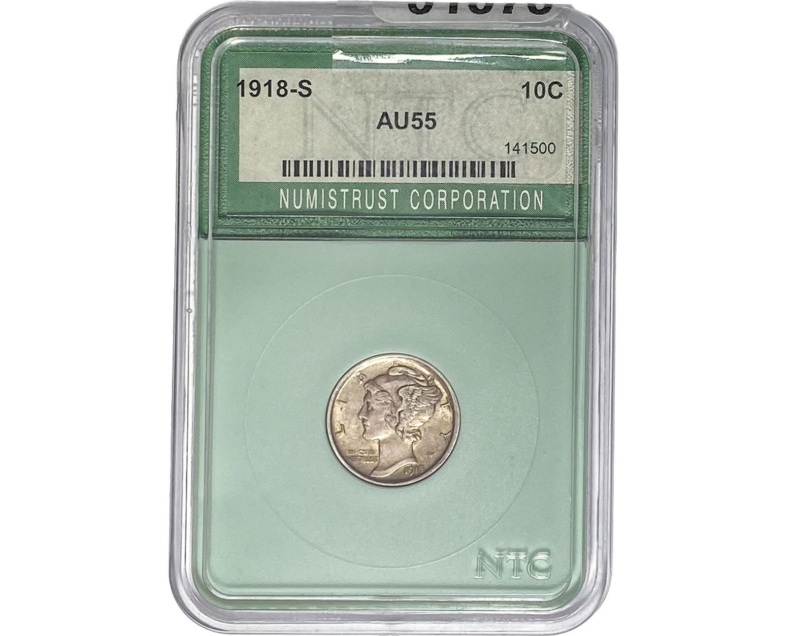 1918-S Mercury Silver Dime NTC AU55 (1 of 2)