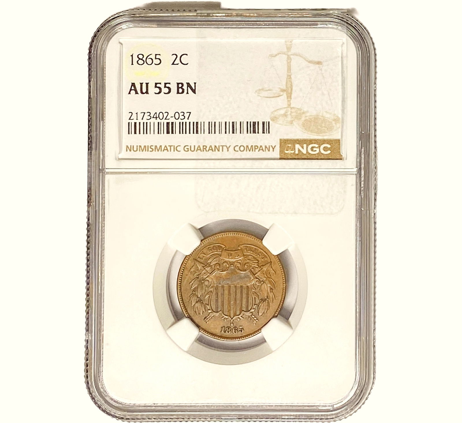 1865 Two Cent Piece NGC AU55 BN (1 of 2)