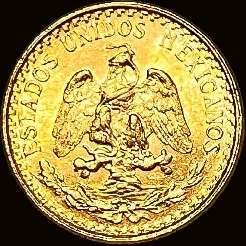 1945 Mexico Gold 2 Pesos .0482 AGW SUPERB GEM BU: 1945 Mexico Gold 2 Pesos .0482 AGW SUPERB GEM BU